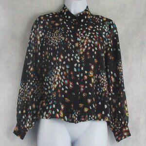 Alfani Women's Petite Colorful Print Button-Front Blouse, Black Multi, PP / PXS